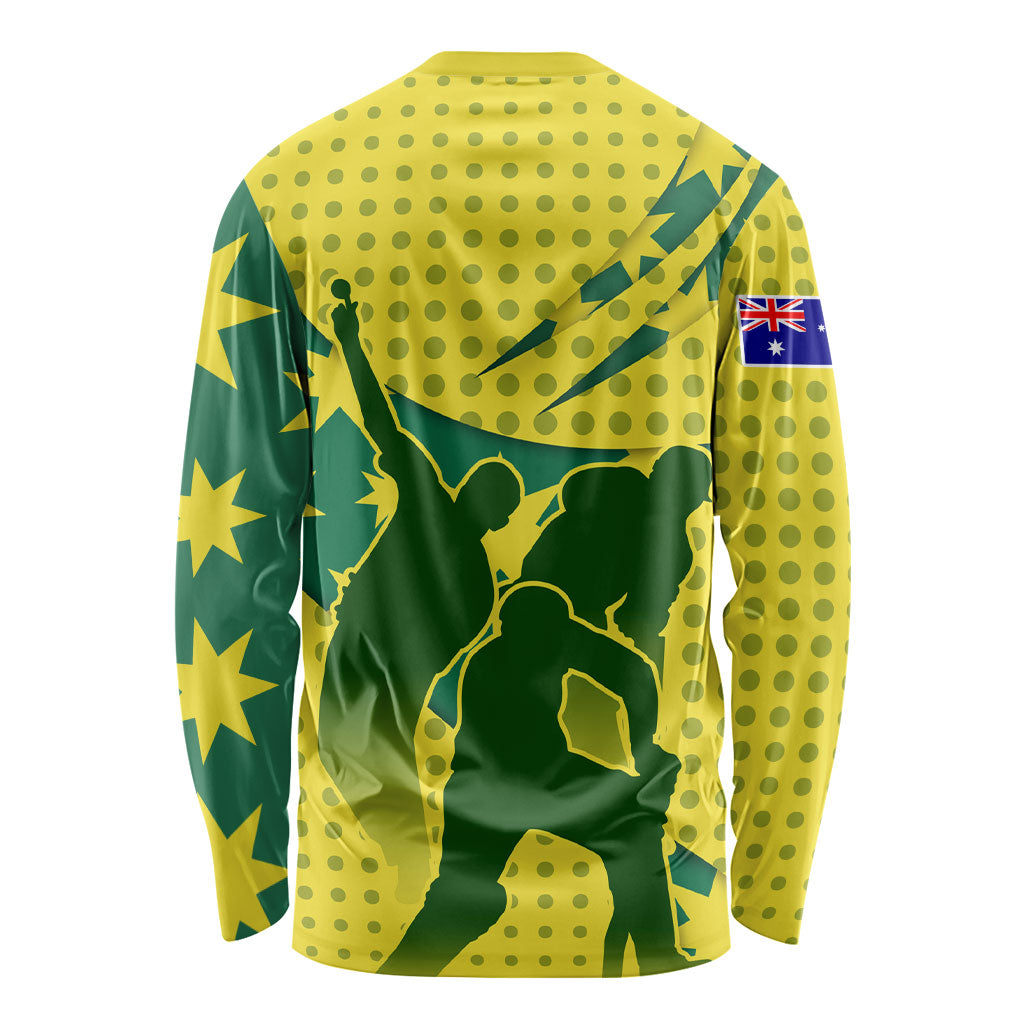 Australia Cricket Long Sleeve Shirt Golden Southern Cross Stars Halftone Pattern Design