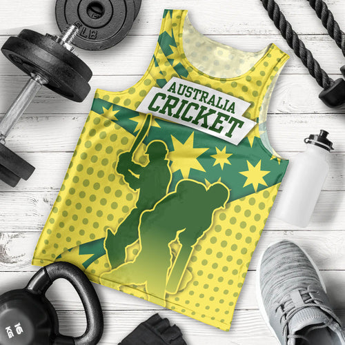 Australia Cricket Men Tank Top Golden Southern Cross Stars Halftone Pattern Design