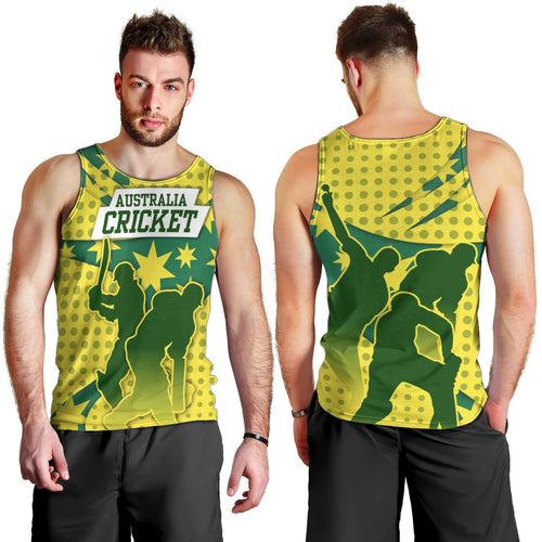 Australia Cricket Men Tank Top Golden Southern Cross Stars Halftone Pattern Design