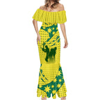 Australia Cricket Mermaid Dress Golden Southern Cross Stars Halftone Pattern Design