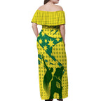 Australia Cricket Off Shoulder Maxi Dress Golden Southern Cross Stars Halftone Pattern Design