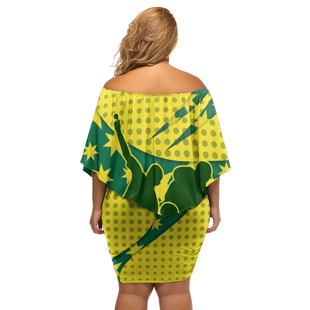 Australia Cricket Off Shoulder Short Dress Golden Southern Cross Stars Halftone Pattern Design