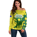 Australia Cricket Off Shoulder Sweater Golden Southern Cross Stars Halftone Pattern Design