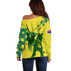 Australia Cricket Off Shoulder Sweater Golden Southern Cross Stars Halftone Pattern Design