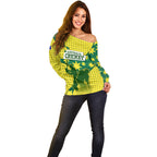Australia Cricket Off Shoulder Sweater Golden Southern Cross Stars Halftone Pattern Design