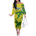 Australia Cricket Off The Shoulder Long Sleeve Dress Golden Southern Cross Stars Halftone Pattern Design