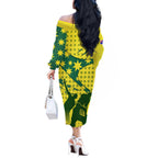 Australia Cricket Off The Shoulder Long Sleeve Dress Golden Southern Cross Stars Halftone Pattern Design