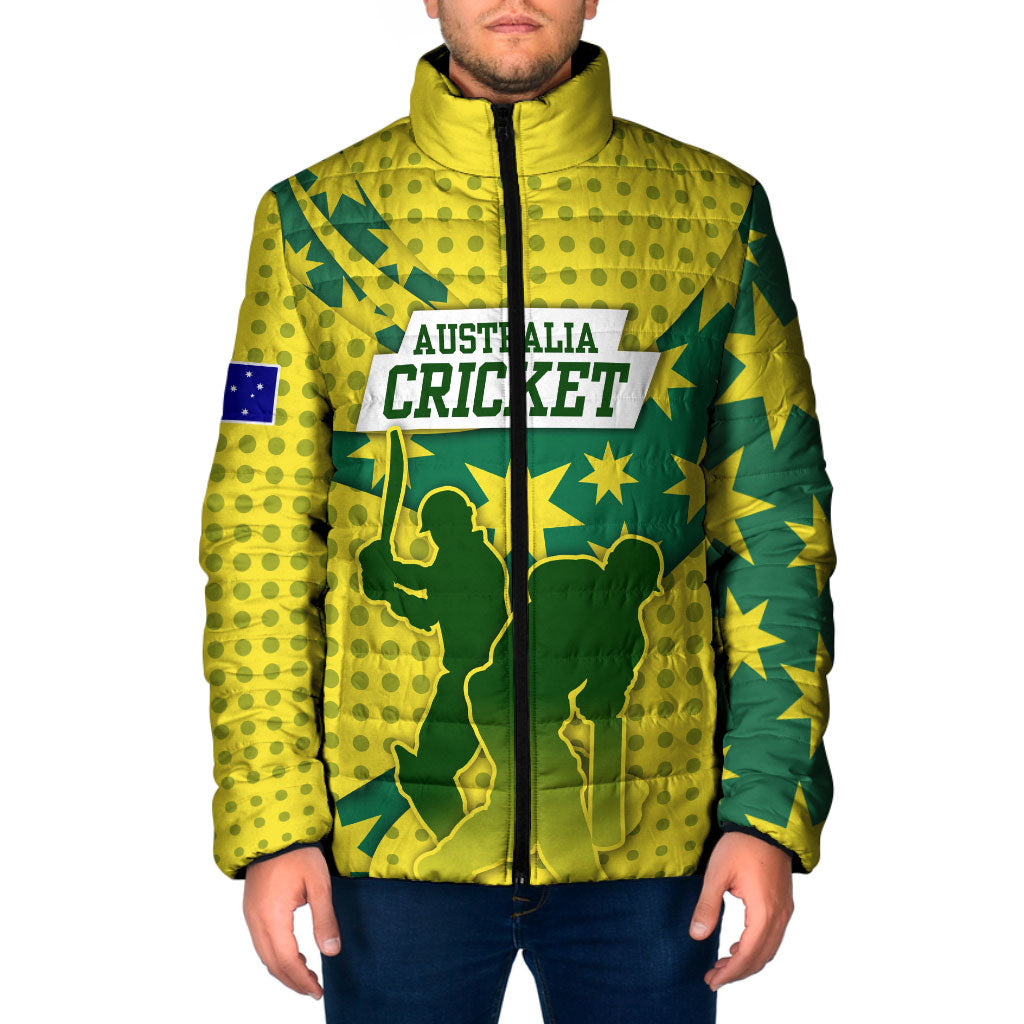 Australia Cricket Padded Jacket Golden Southern Cross Stars Halftone Pattern Design