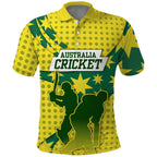 Australia Cricket Polo Shirt Golden Southern Cross Stars Halftone Pattern Design
