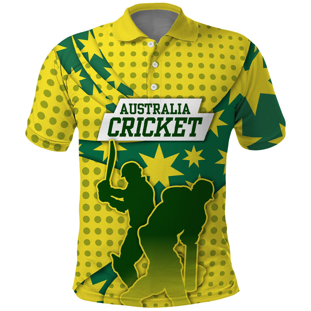 Australia Cricket Polo Shirt Golden Southern Cross Stars Halftone Pattern Design