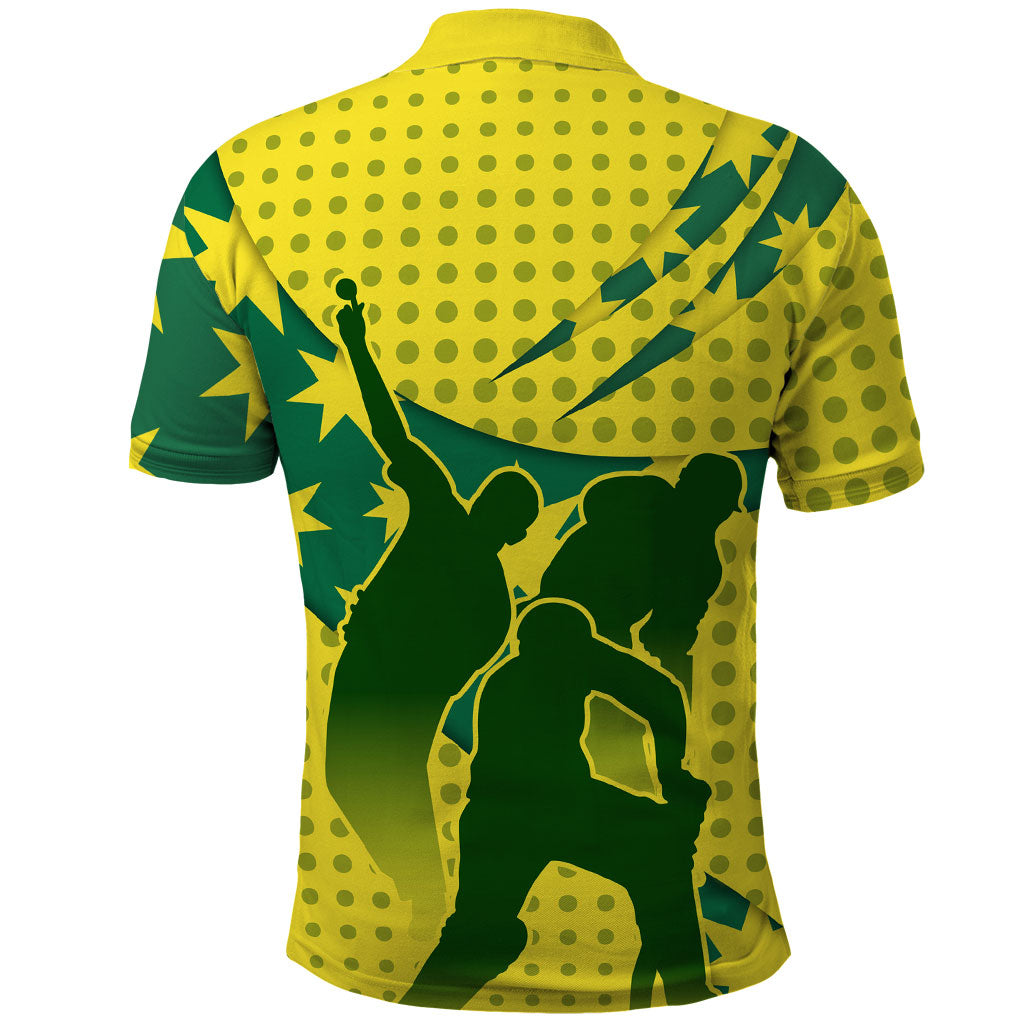 Australia Cricket Polo Shirt Golden Southern Cross Stars Halftone Pattern Design
