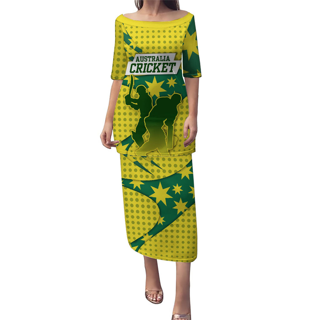 Australia Cricket Puletasi Golden Southern Cross Stars Halftone Pattern Design