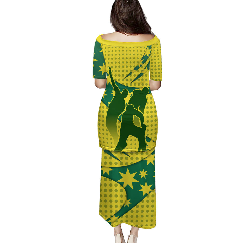 Australia Cricket Puletasi Golden Southern Cross Stars Halftone Pattern Design