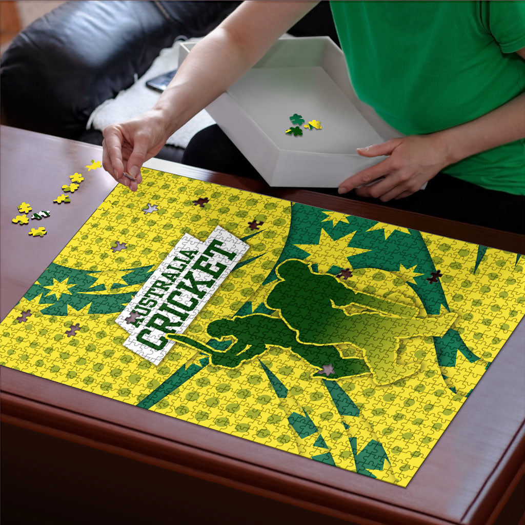 Australia Cricket Puzzle Golden Southern Cross Stars Halftone Pattern Design