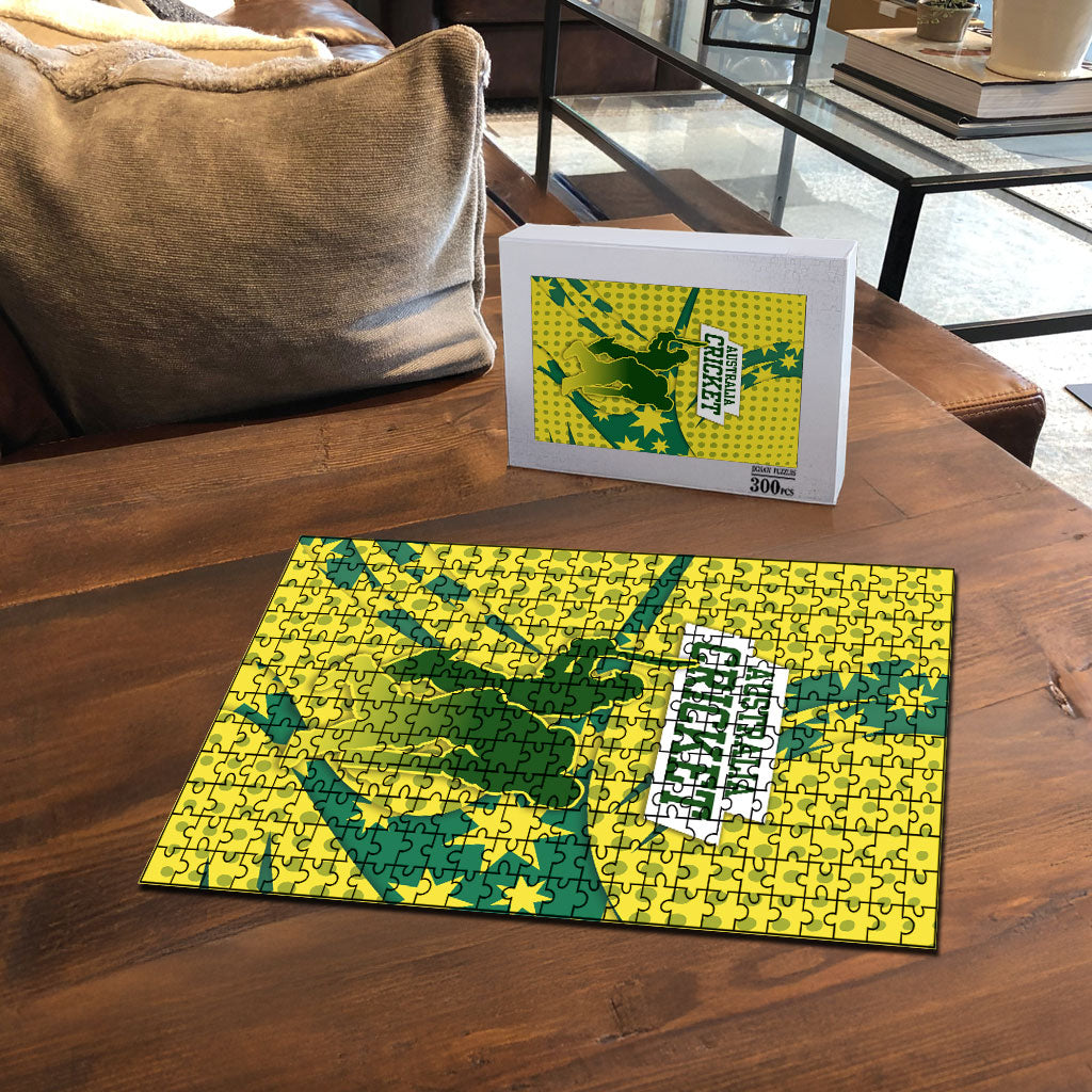 Australia Cricket Puzzle Golden Southern Cross Stars Halftone Pattern Design