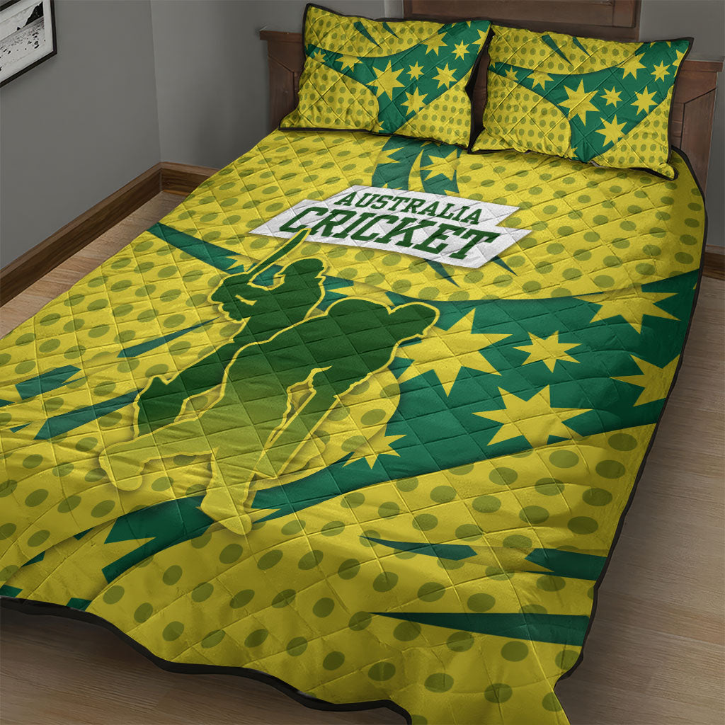 Australia Cricket Quilt Bed Set Golden Southern Cross Stars Halftone Pattern Design
