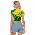 Australia Cricket Raglan Cropped T Shirt Golden Southern Cross Stars Halftone Pattern Design