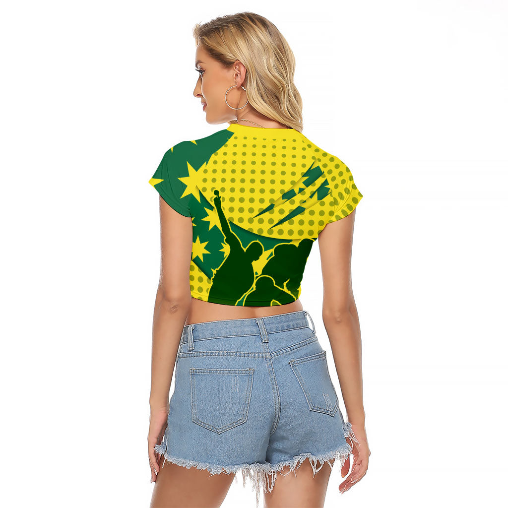 Australia Cricket Raglan Cropped T Shirt Golden Southern Cross Stars Halftone Pattern Design