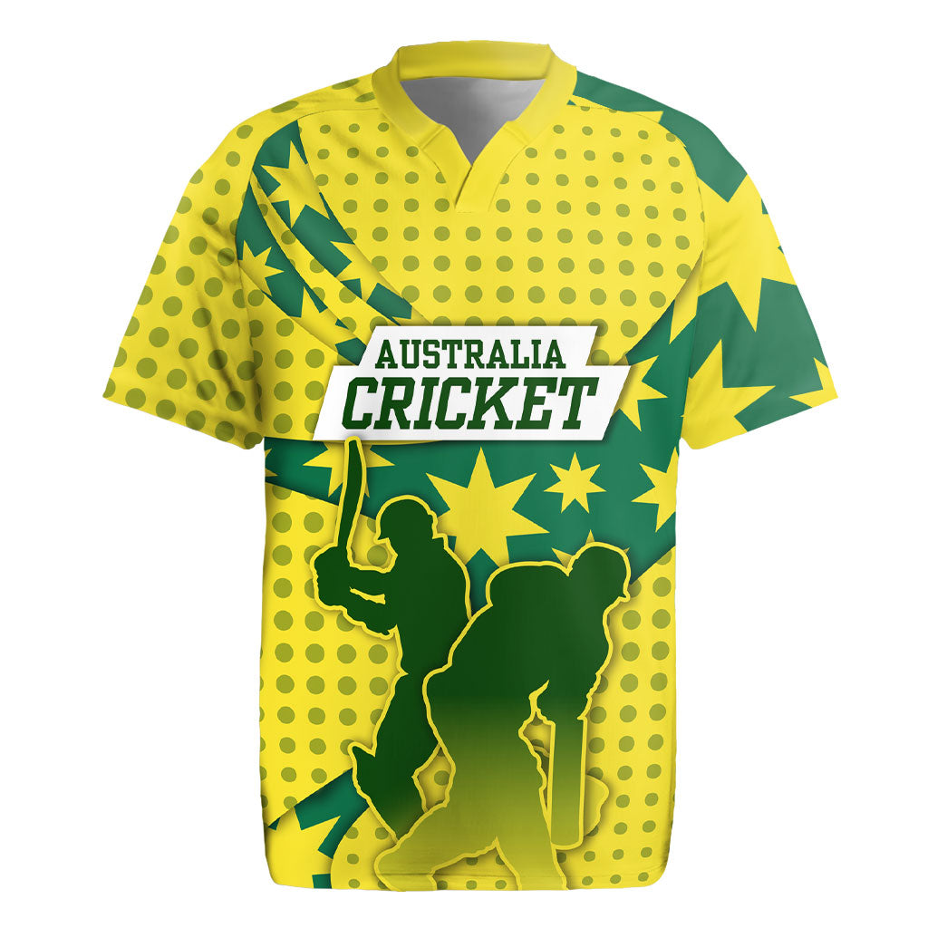 Australia Cricket Rugby Jersey Golden Southern Cross Stars Halftone Pattern Design