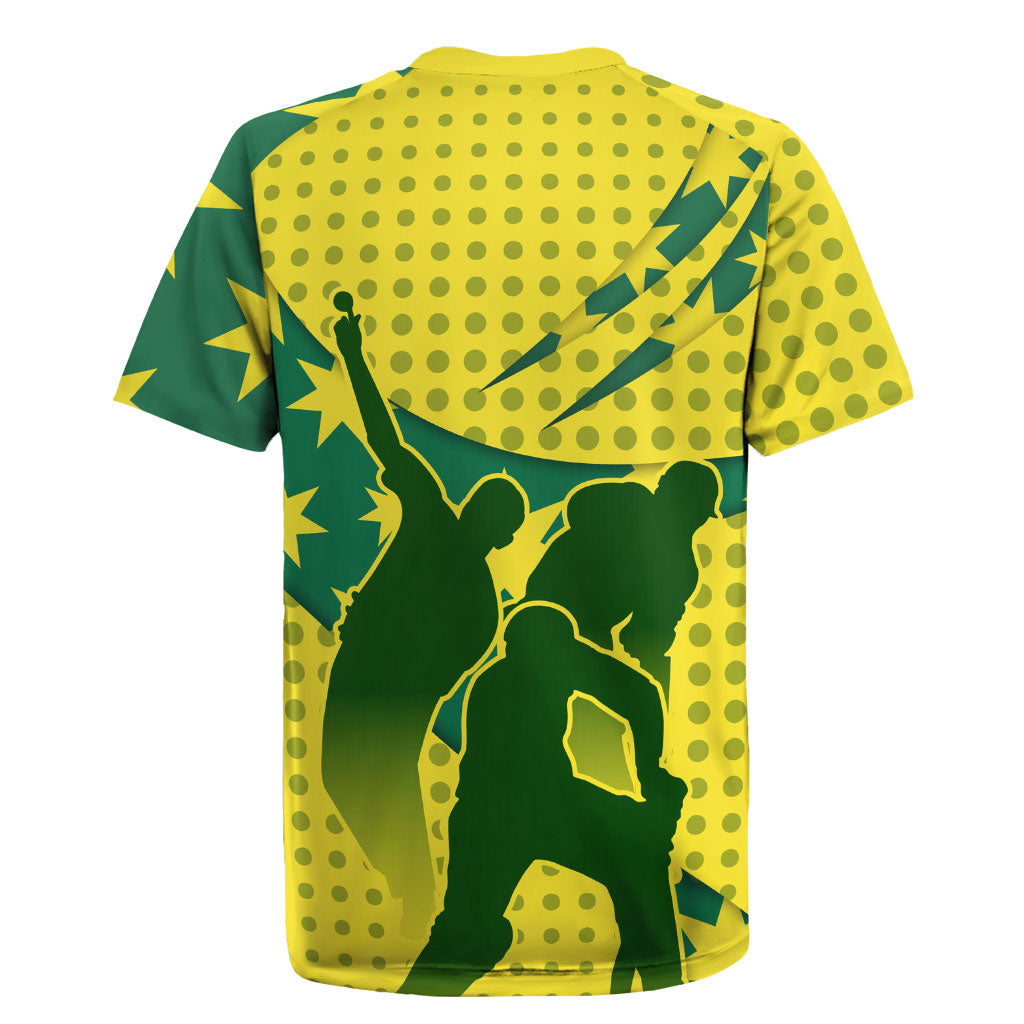 Australia Cricket Rugby Jersey Golden Southern Cross Stars Halftone Pattern Design