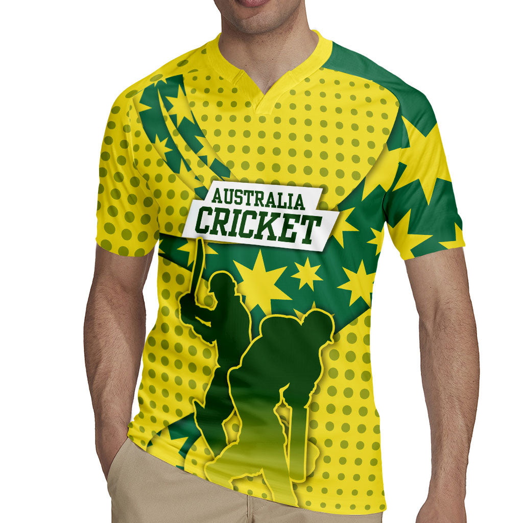 Australia Cricket Rugby Jersey Golden Southern Cross Stars Halftone Pattern Design