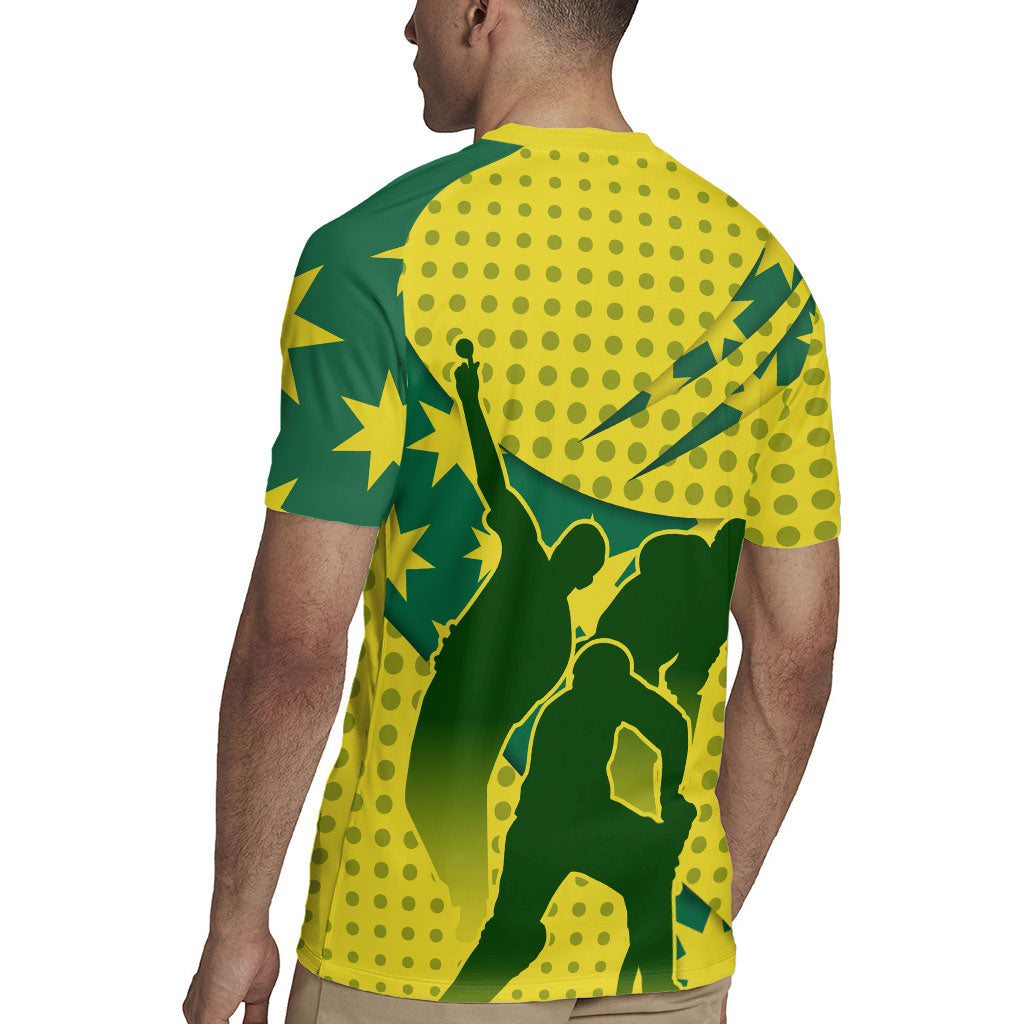 Australia Cricket Rugby Jersey Golden Southern Cross Stars Halftone Pattern Design