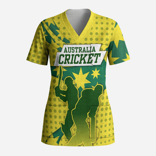 Australia Cricket Scrub Top Golden Southern Cross Stars Halftone Pattern Design