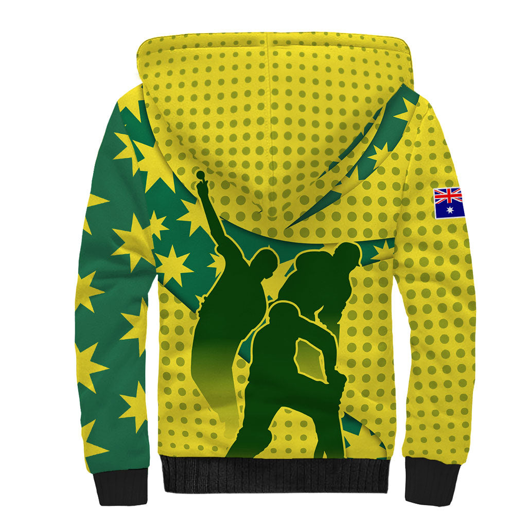 Australia Cricket Sherpa Hoodie Golden Southern Cross Stars Halftone Pattern Design