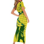 Australia Cricket Short Sleeve Bodycon Dress Golden Southern Cross Stars Halftone Pattern Design