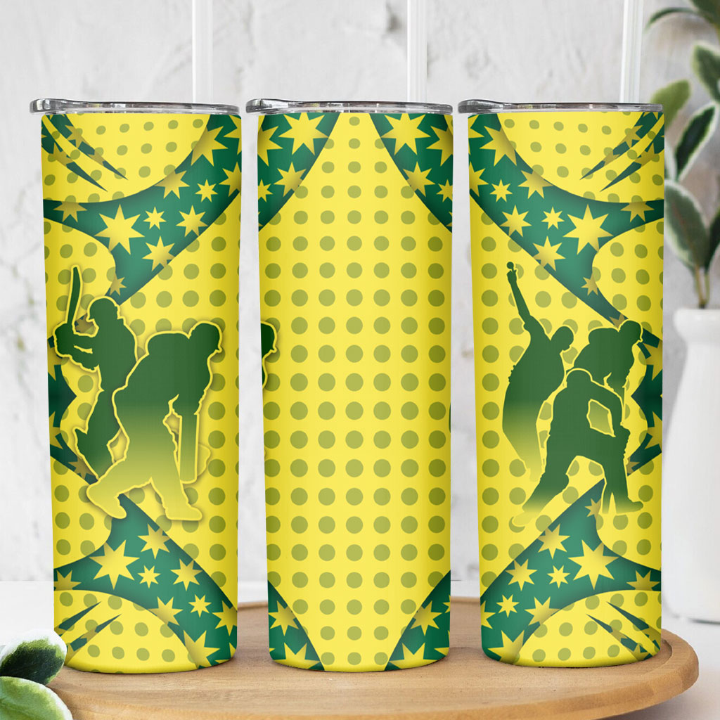 Australia Cricket Skinny Tumbler Golden Southern Cross Stars Halftone Pattern Design