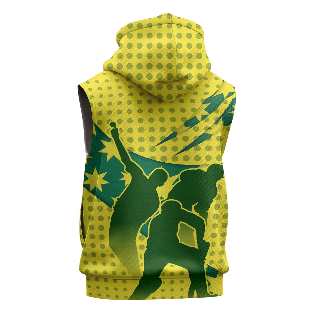 Australia Cricket Sleeveless Hoodie Golden Southern Cross Stars Halftone Pattern Design