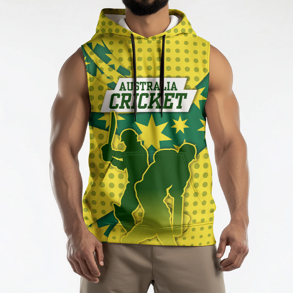 Australia Cricket Sleeveless Hoodie Golden Southern Cross Stars Halftone Pattern Design