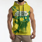 Australia Cricket Sleeveless Hoodie Golden Southern Cross Stars Halftone Pattern Design