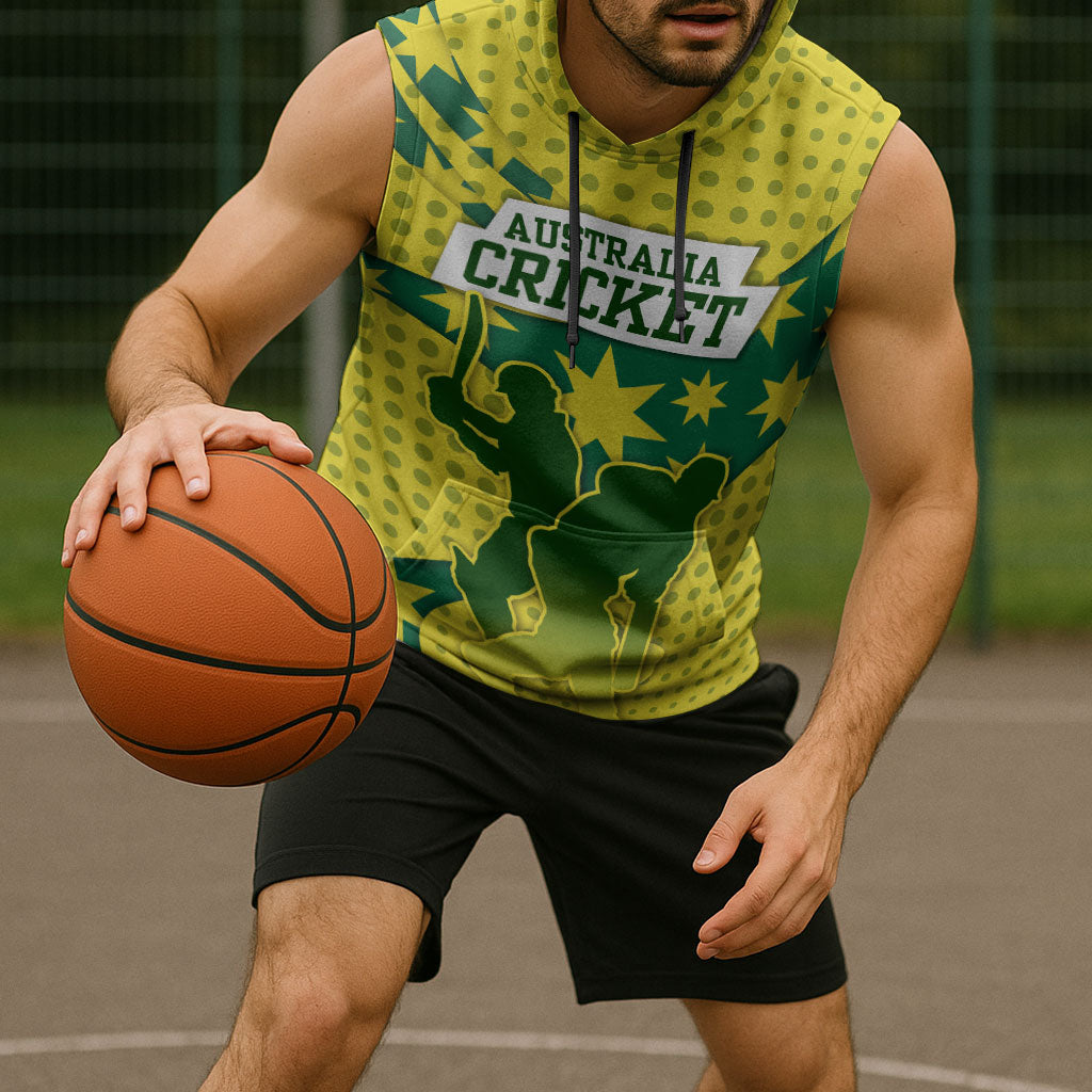 Australia Cricket Sleeveless Hoodie Golden Southern Cross Stars Halftone Pattern Design