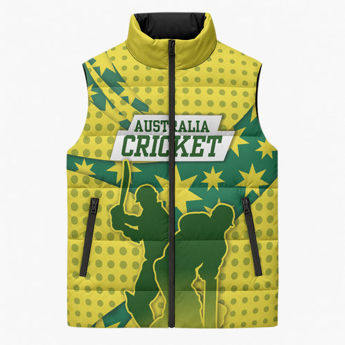 Australia Cricket Sleeveless Puffer Jacket Golden Southern Cross Stars Halftone Pattern Design