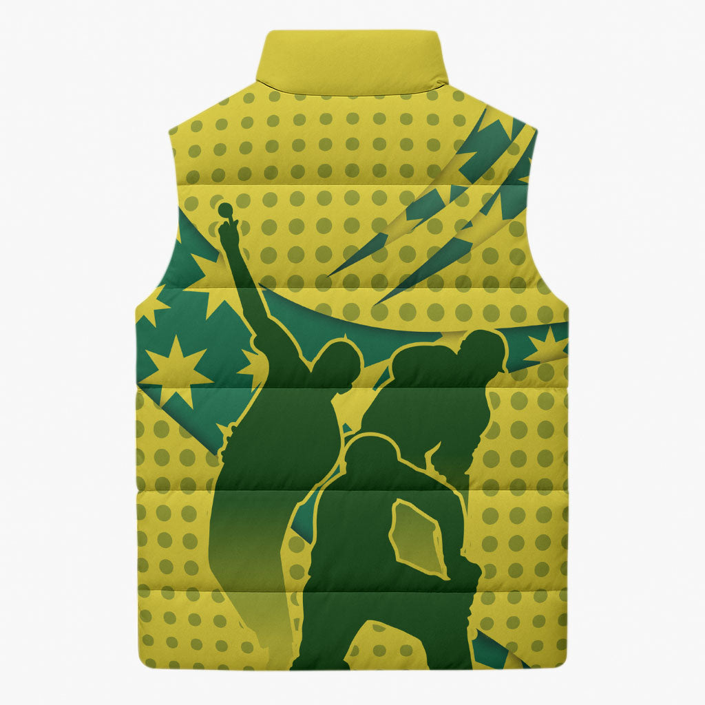 Australia Cricket Sleeveless Puffer Jacket Golden Southern Cross Stars Halftone Pattern Design