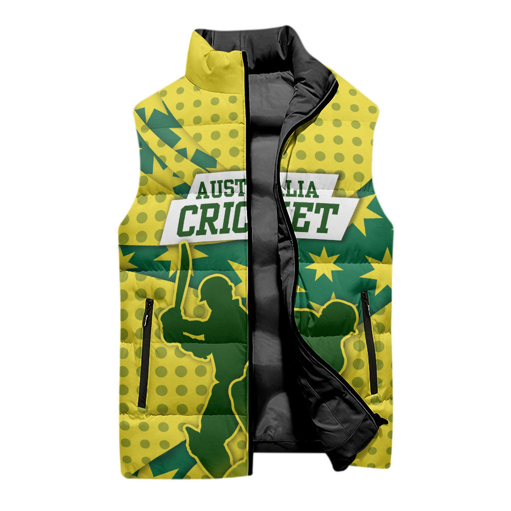 Australia Cricket Sleeveless Puffer Jacket Golden Southern Cross Stars Halftone Pattern Design