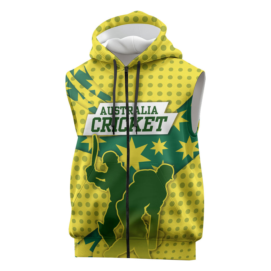 Australia Cricket Sleeveless Zip Hoodie Golden Southern Cross Stars Halftone Pattern Design