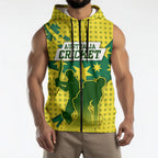 Australia Cricket Sleeveless Zip Hoodie Golden Southern Cross Stars Halftone Pattern Design