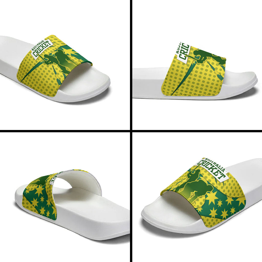 Australia Cricket Slide Sandals Golden Southern Cross Stars Halftone Pattern Design