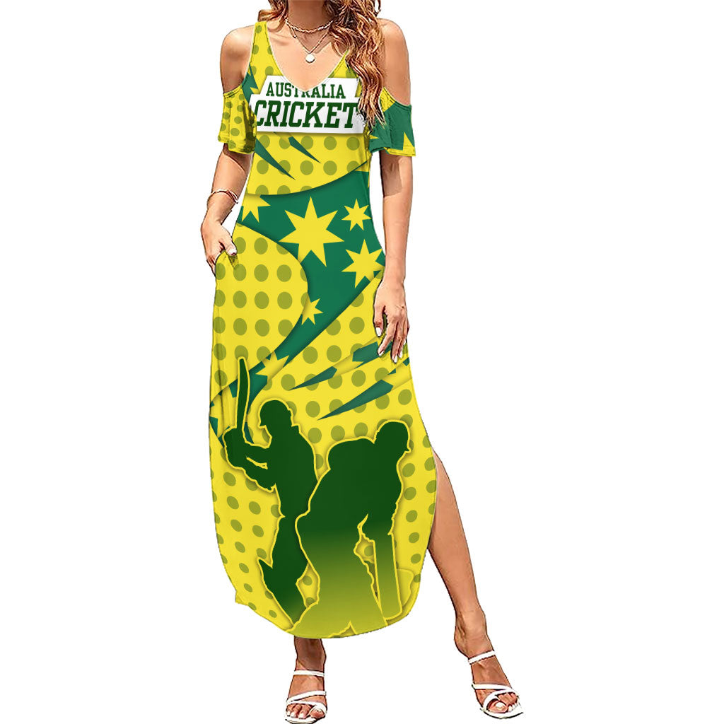 Australia Cricket Summer Maxi Dress Golden Southern Cross Stars Halftone Pattern Design