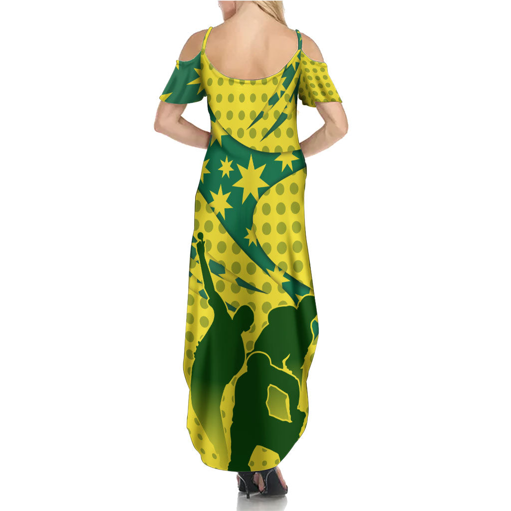 Australia Cricket Summer Maxi Dress Golden Southern Cross Stars Halftone Pattern Design