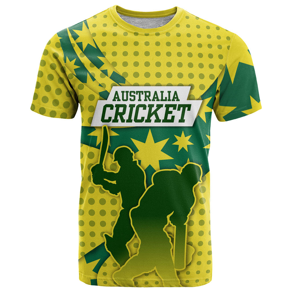 Australia Cricket T Shirt Golden Southern Cross Stars Halftone Pattern Design