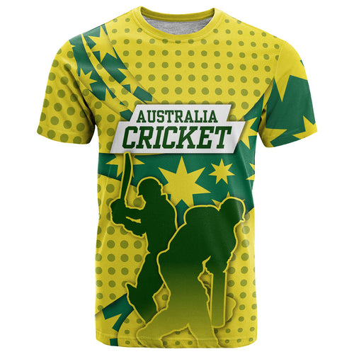 Australia Cricket T Shirt Golden Southern Cross Stars Halftone Pattern Design