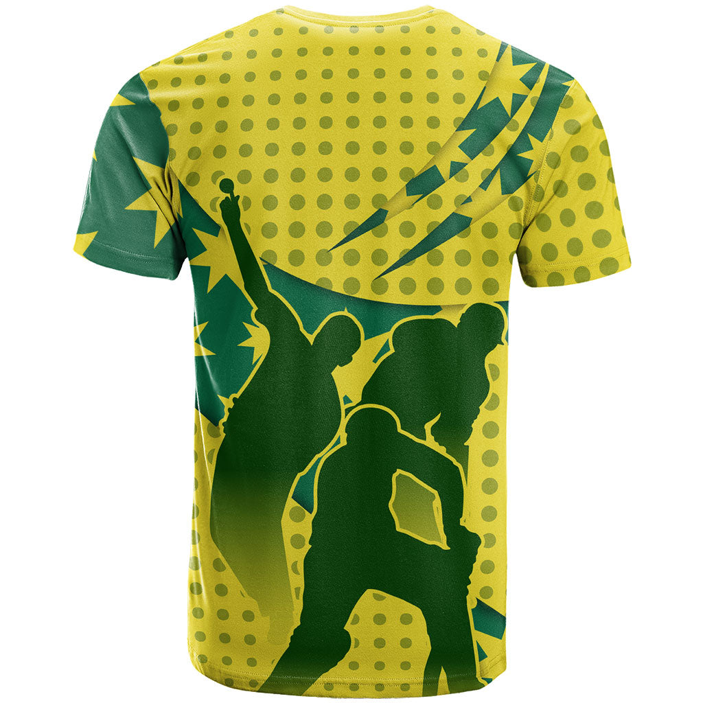Australia Cricket T Shirt Golden Southern Cross Stars Halftone Pattern Design