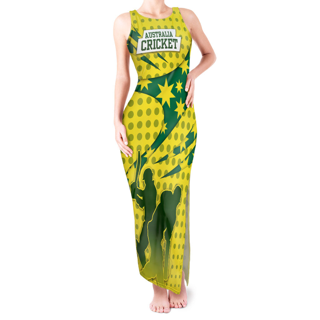 Australia Cricket Tank Maxi Dress Golden Southern Cross Stars Halftone Pattern Design