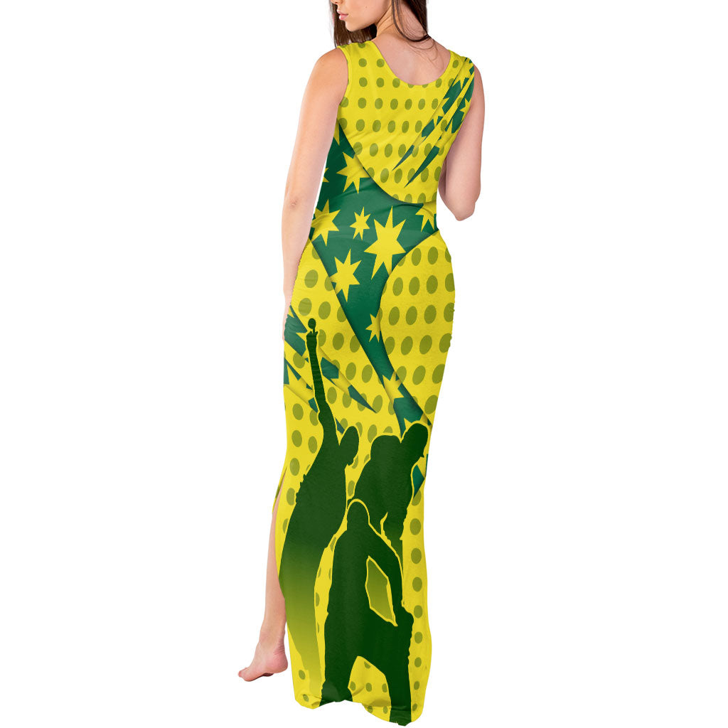 Australia Cricket Tank Maxi Dress Golden Southern Cross Stars Halftone Pattern Design
