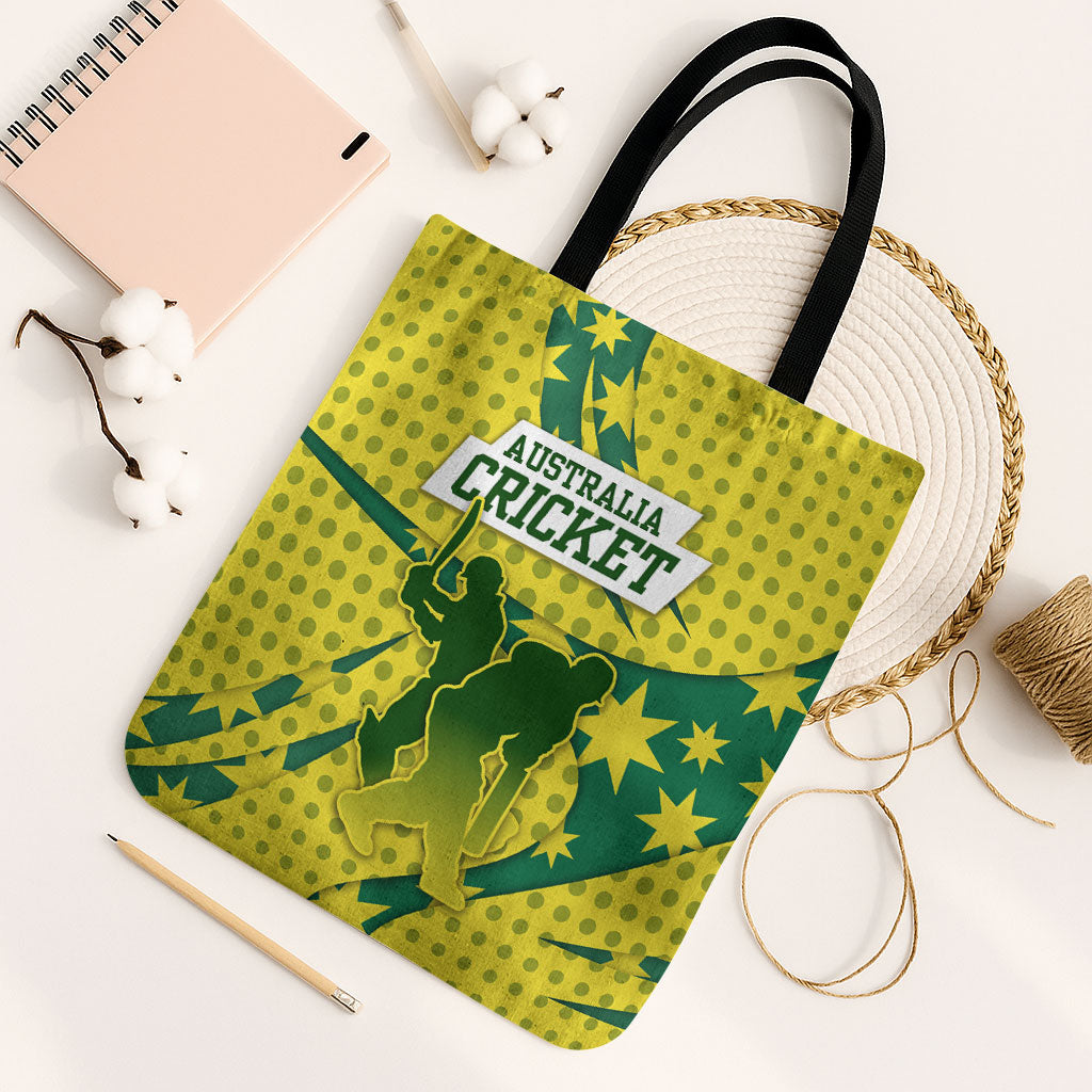 Australia Cricket Tote Bag Golden Southern Cross Stars Halftone Pattern Design