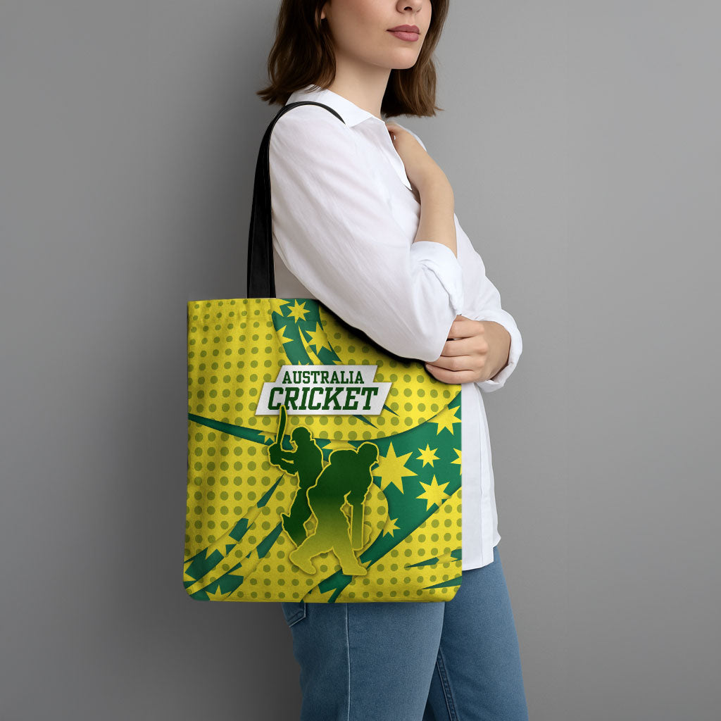 Australia Cricket Tote Bag Golden Southern Cross Stars Halftone Pattern Design