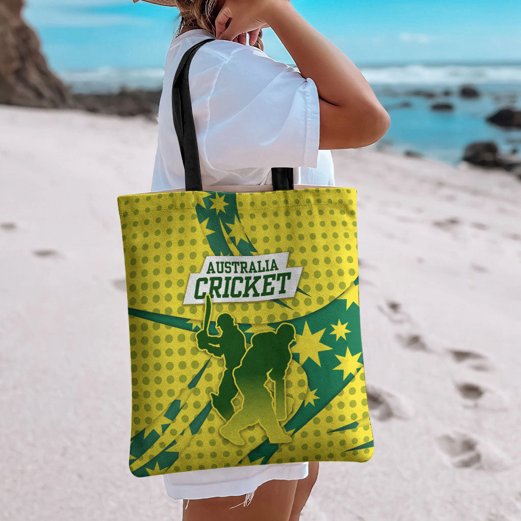 Australia Cricket Tote Bag Golden Southern Cross Stars Halftone Pattern Design